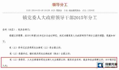 柏合镇党委人大政府领导干部2015年分工