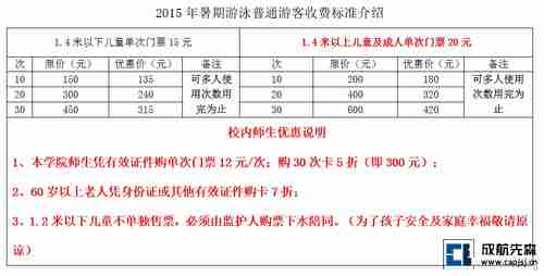 2015年暑期游泳普通游客收费标准介绍 -3